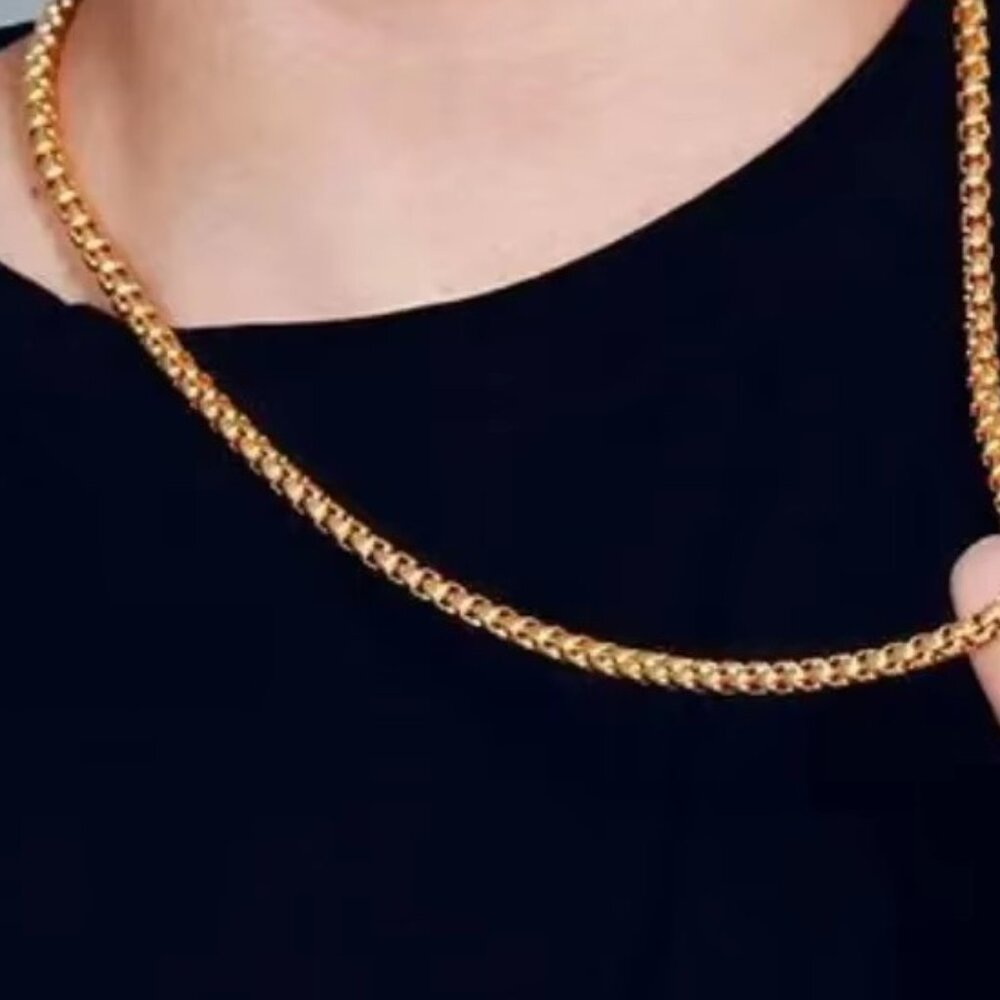 ☘️ Beautiful New 22" Round Box Necklace 4mm Wide 18K Gold ☘️ - Picture 4 of 5